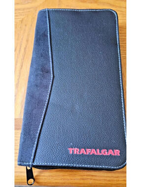 -Trafalgar Black Faux Leather Zipped Passport Wallet Travel Accessory-